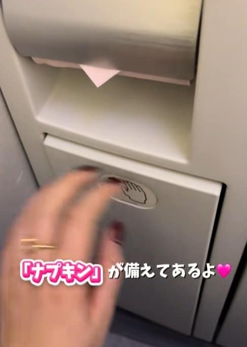 飛行機のラバトリーにはナプキンも常備