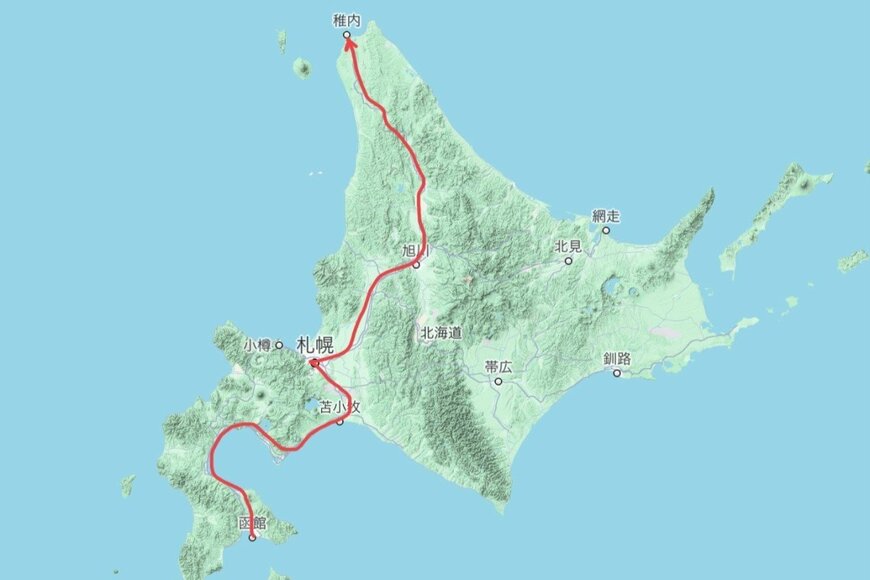 「稚内から函館」までと本州を比較した画像　北海道の大きさに思わず目を疑う
