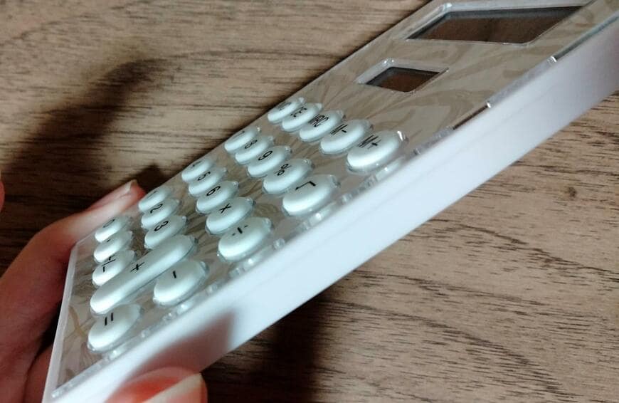 筆者撮影（セリア、プリント電卓 ウィリアム・モリス柄）