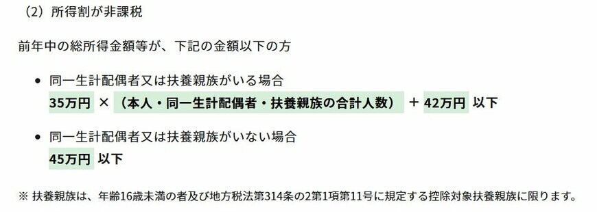 所得割が非課税となる世帯の要件