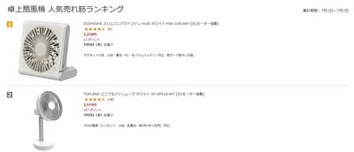 ビックカメラ.com「卓上扇風機」ランキングで第2位を獲得(2026年7月8日時点)