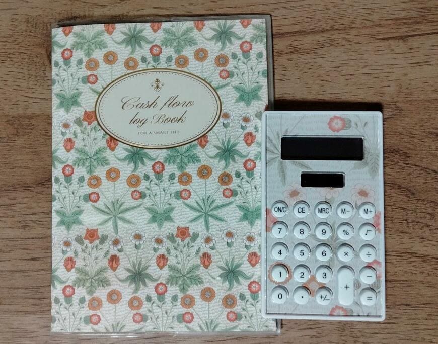 筆者撮影（セリア、プリント電卓 ウィリアム・モリス柄）