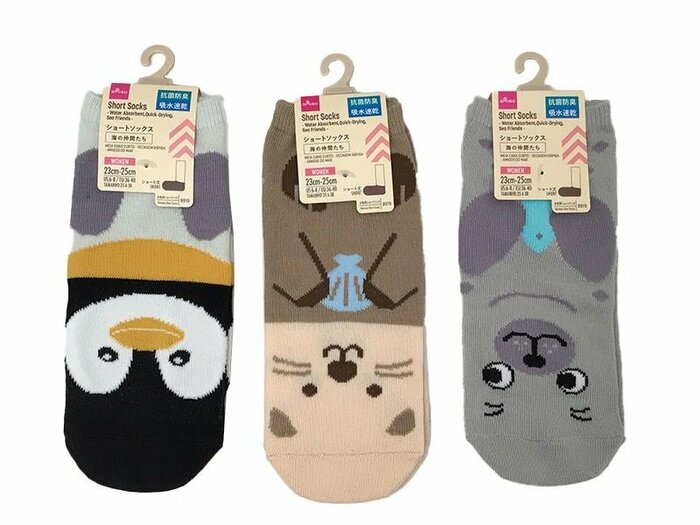 ダイソー公式 ショートソックス(吸水速乾、抗菌防臭、海の仲間たち)