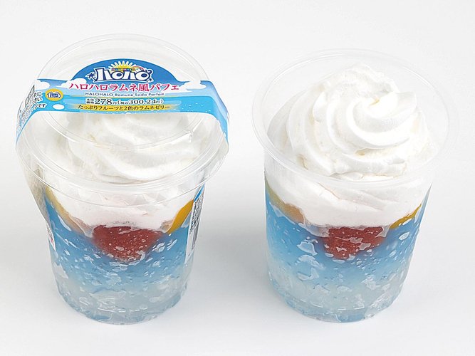 出所：ミニストップ「今年で発売30年目‼の「ハロハロラムネ」を、パフェにしました‼ 「ハロハロラムネ風パフェ」7月17日（水）新発売」
