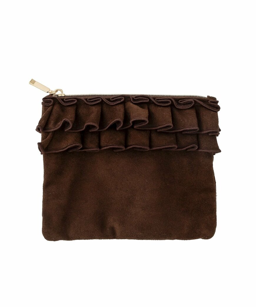 3COINS公式 スエード調フリルミニポーチ