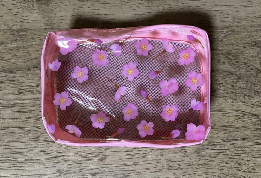 筆者撮影（キャンドゥ、スクエアポーチ桜 MA-1787）