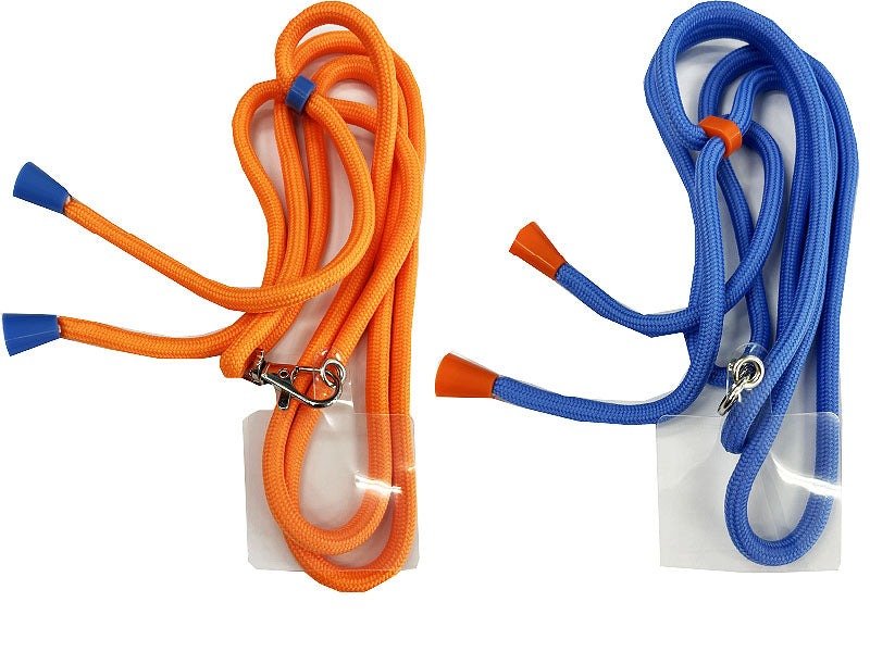 出所：ダイソー公式　スマホ用ショルダーストラップ（オレンジ×ライトブルー）