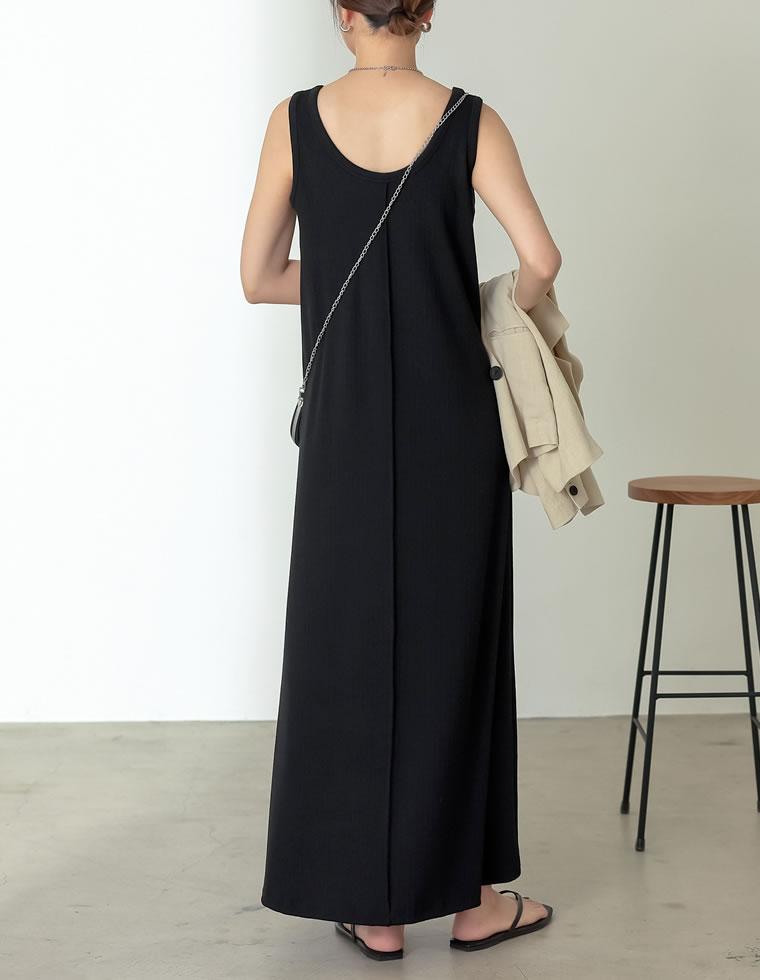 前後2WAYリブカットソーノースリーブワンピース