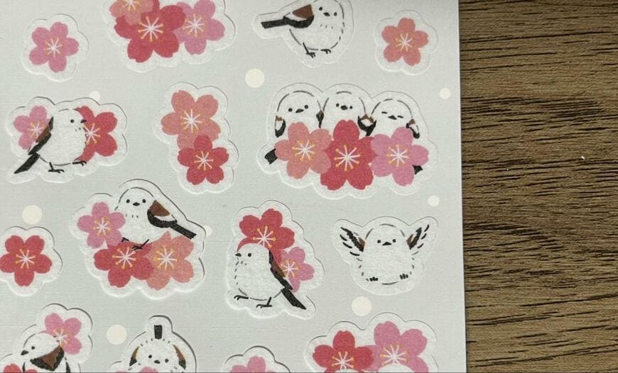 ダイソー、ステッカー（桜とシマエナガ）画像