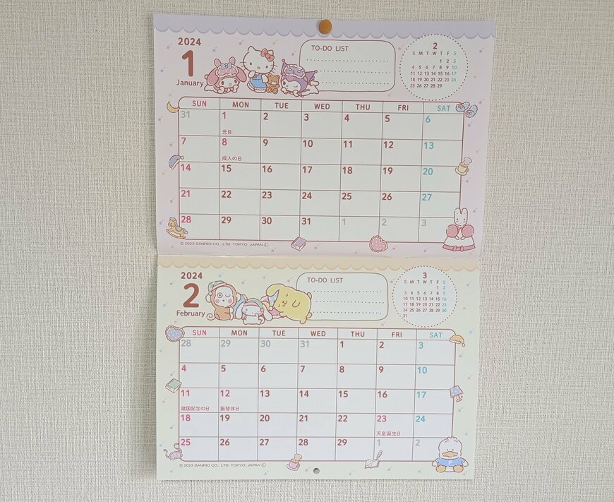 出所：筆者撮影（セリア、サンリオキャラクターズ 2024年 B5 壁掛けカレンダー）