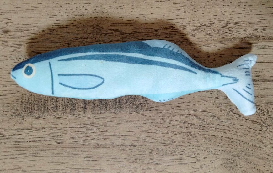 筆者撮影（セリア、またたび入りお魚クッション）