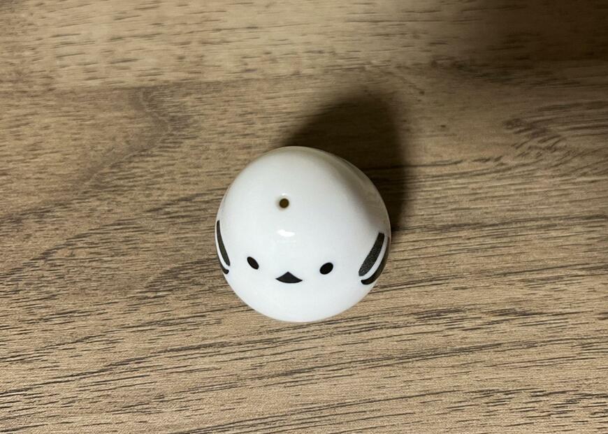 頭の部分に穴があいています。振るとここから調味料がでてきます/筆者撮影(セリア、調味料入れ ころころシマエナガ)