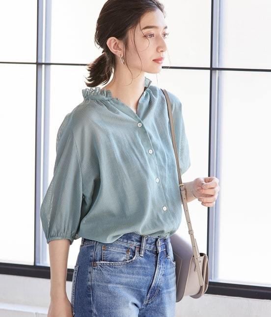 ADAM ET ROPE' FEMME - ストライプシャーリングネックブラウス ¥14,580（税込）