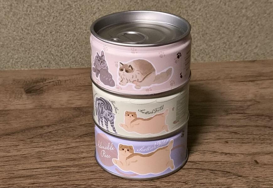 筆者撮影（セリア、缶詰型ケース ねこ）