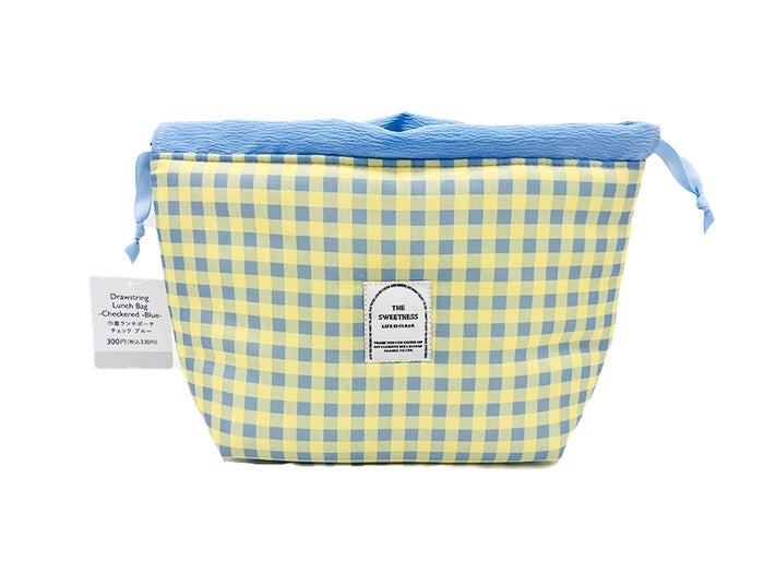 ダイソー公式 巾着ランチポーチ(チェック、BL)