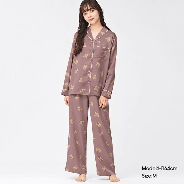 出所：GU公式　サテンパジャマ(長袖&ロングパンツ)(ベア) ファッション通販サイト