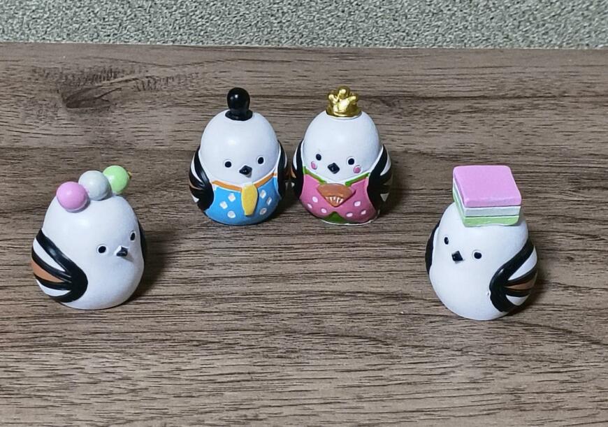 筆者撮影（キャンドゥ、リトルフレンド 和菓子シマエナガ・リトルフレンド お雛様＆お内裏様シマエナガ）