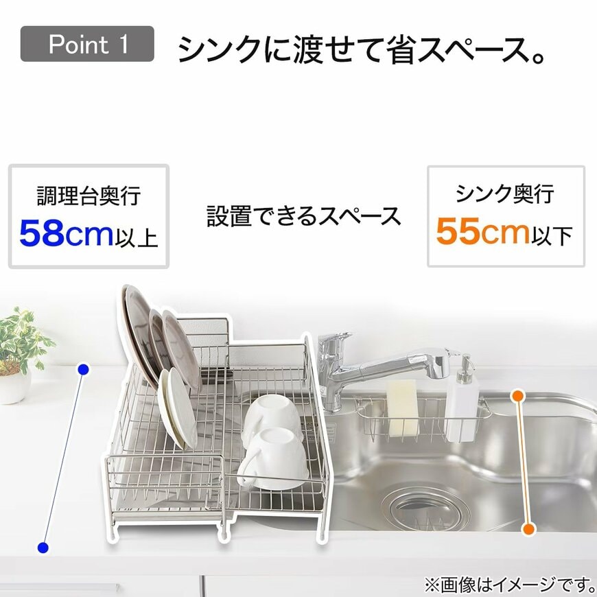 ニトリ公式通販ニトリネット シンクに渡せる 伸縮ステンレス 水切り(1段スリムワイド SUS-1SW)の画像