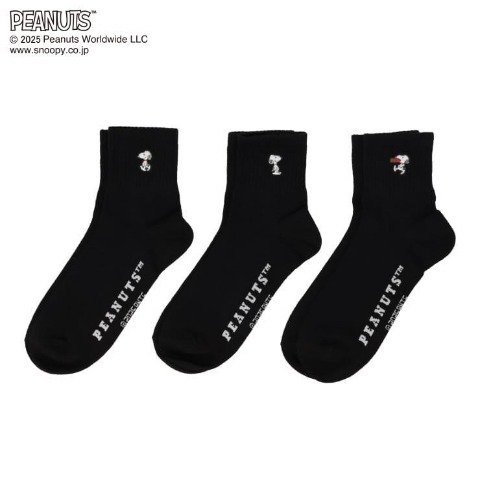 メンズ 3足組クォーターソックス(PEANUTS)