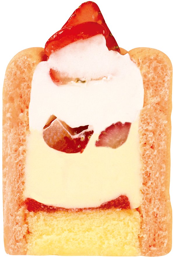 ピンク色のビスキュイ生地を巻いた可愛らしい苺のケーキ