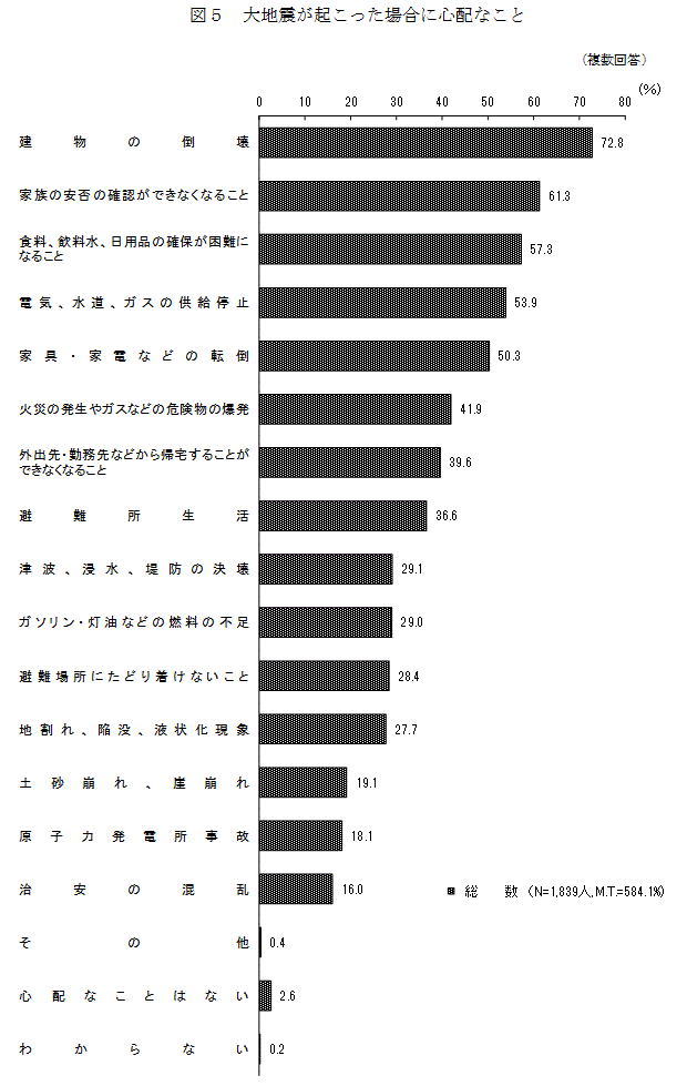 出典：内閣府「図5　大地震が起こった場合に心配なこと」
