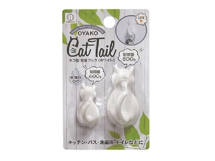 キャットテール ネコ型 粘着フック 大・小(ホワイト)