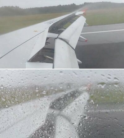 雨に打たれながらも無事に着陸！