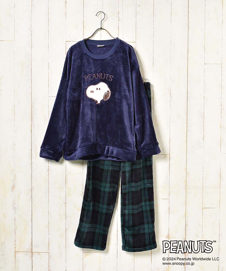 出所：ブルーブルーエ公式　スヌーピーチェックルームウェア上下セット
