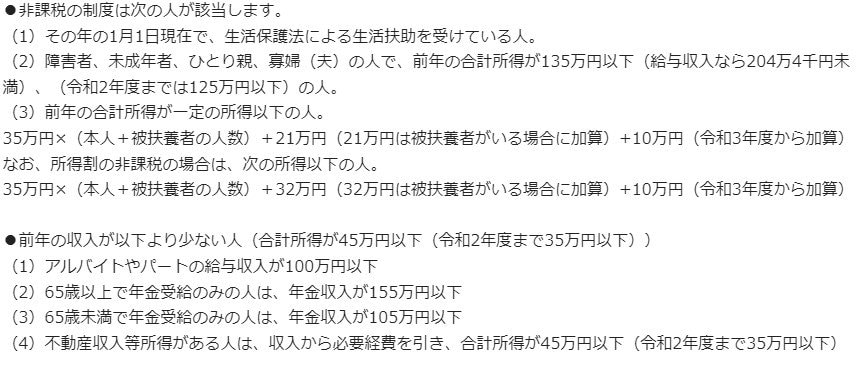 東京都港区における住民税非課税世帯の要件