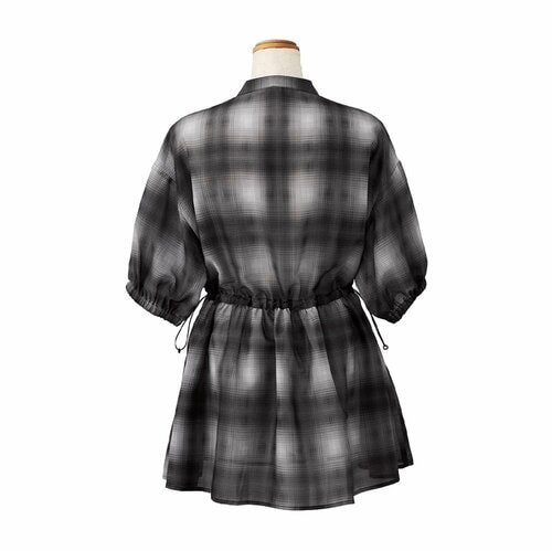 レディース撥水シアーチェックギャザーシャツ