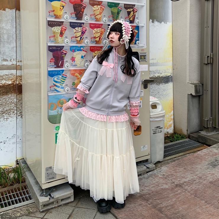 出所:しまむら公式オンラインストア レディース 裾リボンチュールティアードスカート(よしみ&ぽんず。)