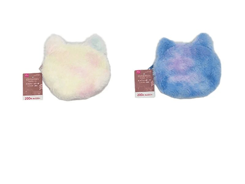 ダイソー公式　エコファーポーチ（レインボー、猫型）画像