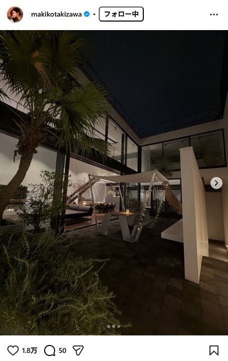 出所：滝沢眞規子のInstagram（＠makikotakizawa）　参照日：2025年11月14日