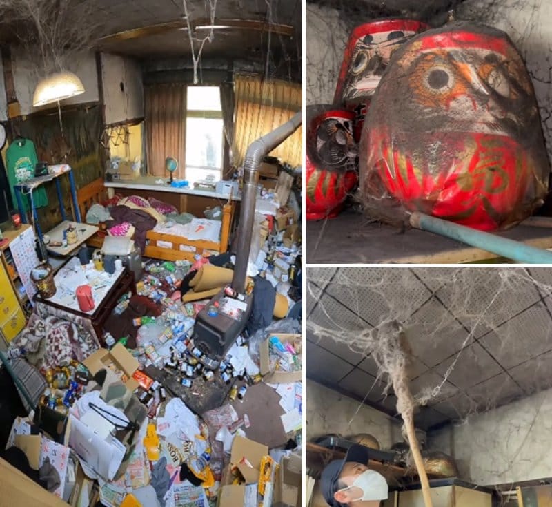 「すごいクモの巣だな」10年絶縁状態だったお父さまが残した“負の遺産”のゴミ屋敷→天井を覆う蜘蛛の巣も一掃！プロの技で見違える空間に大変身