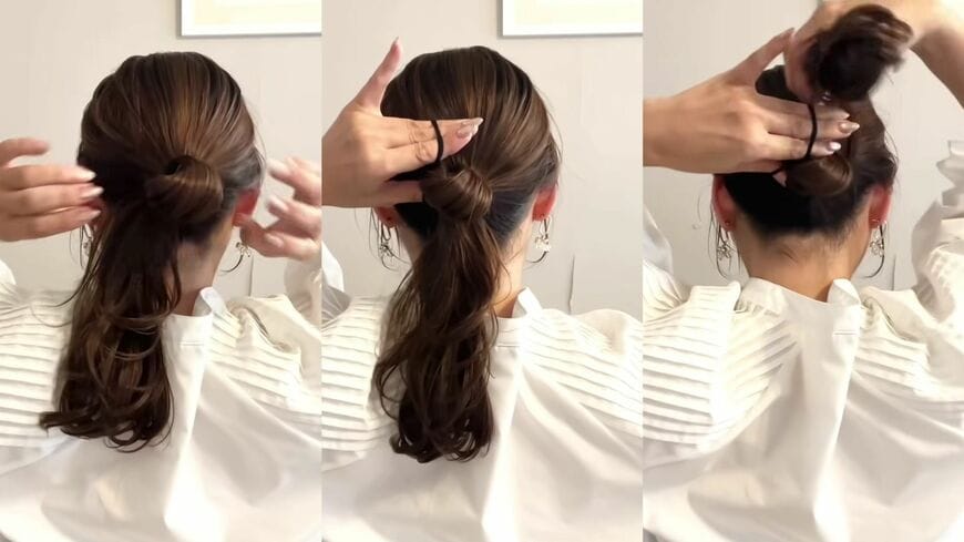 お団子に毛束を巻きつける