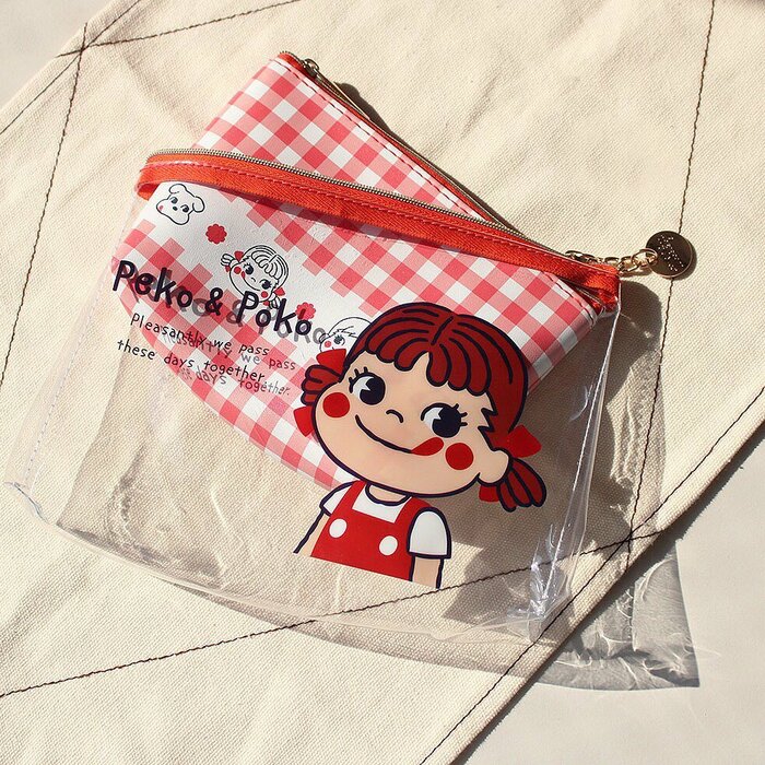 大きさの違う2つのポーチを重ねて使うキュートなポーチ