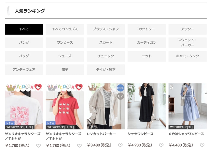 ハニーズ公式オンラインストアでは総合3位にランクイン