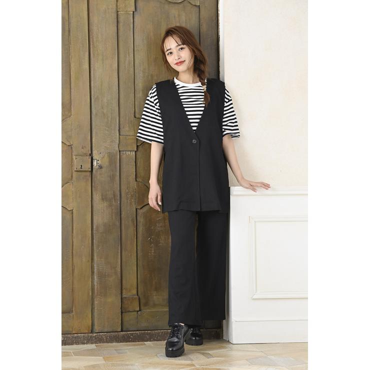 出所：しまむら　レディース　ジレ＋フレアパンツ（近藤千尋）