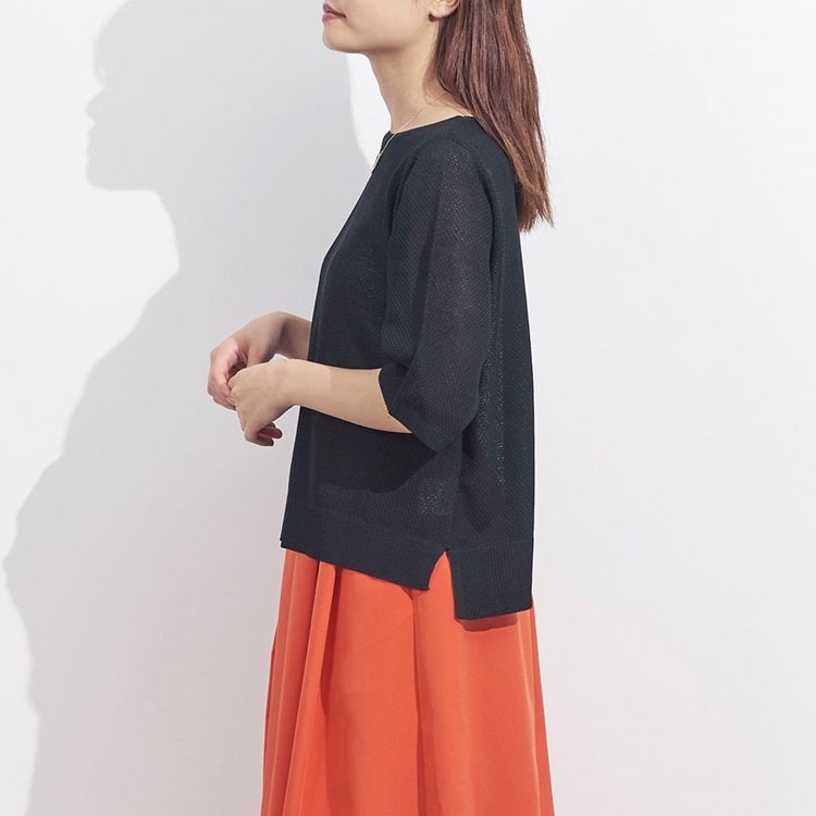 涼感5分袖ニットトップス