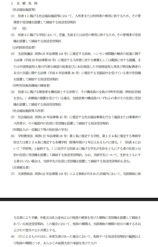 出所：NHK「日本放送協会放送受信料免除基準」