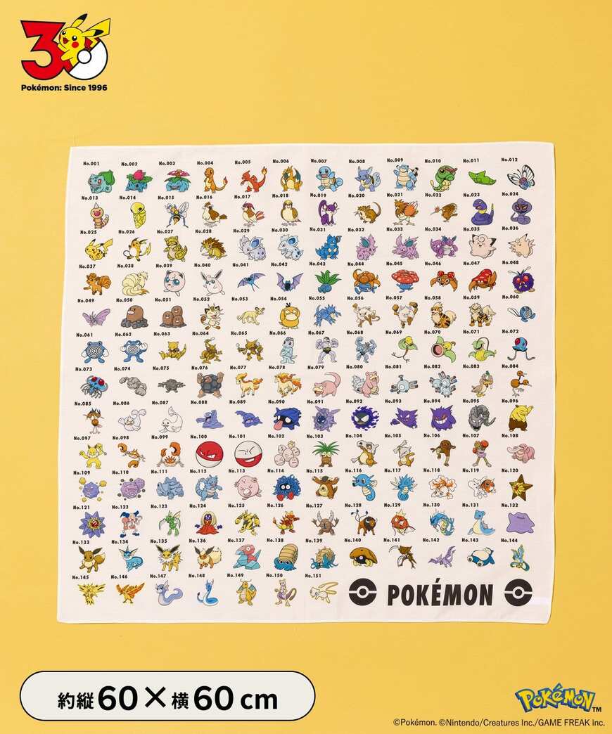 ポケモンがずらりと並ぶBIGハンカチ