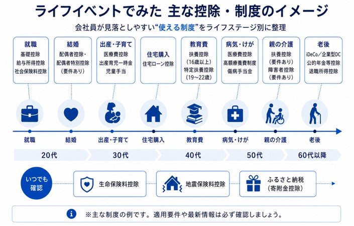 ライフイベントでみた主な控除や制度のイメージ