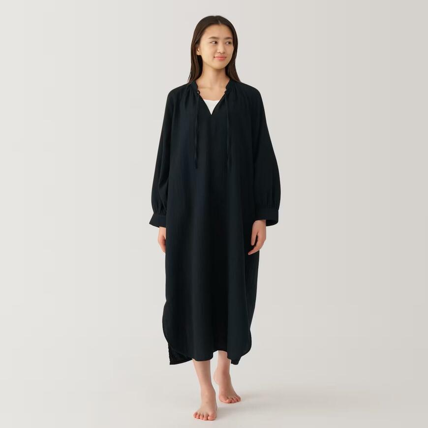 婦人 ふんわりしぼガーゼ ロングワンピース