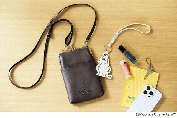 ジップポケット付き がま口スマホショルダーバッグ＆ムーミン バッグチャーム