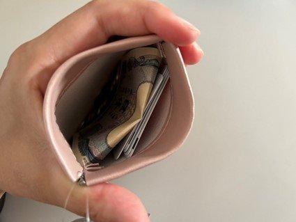 お札数枚とカード、小銭を入れてみました