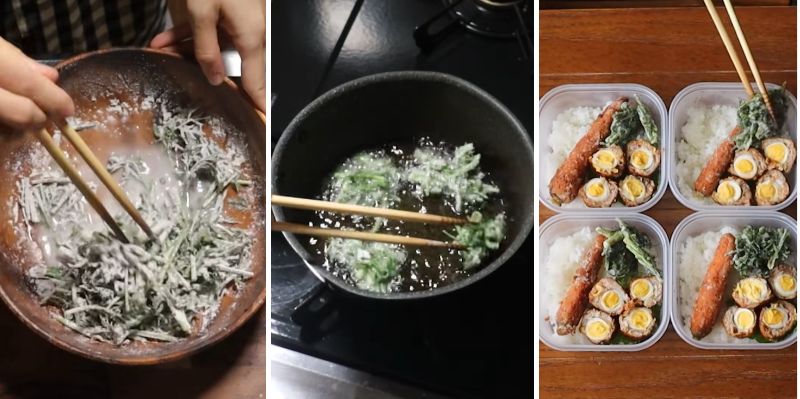 人参の葉っぱの天ぷらを作って詰めます