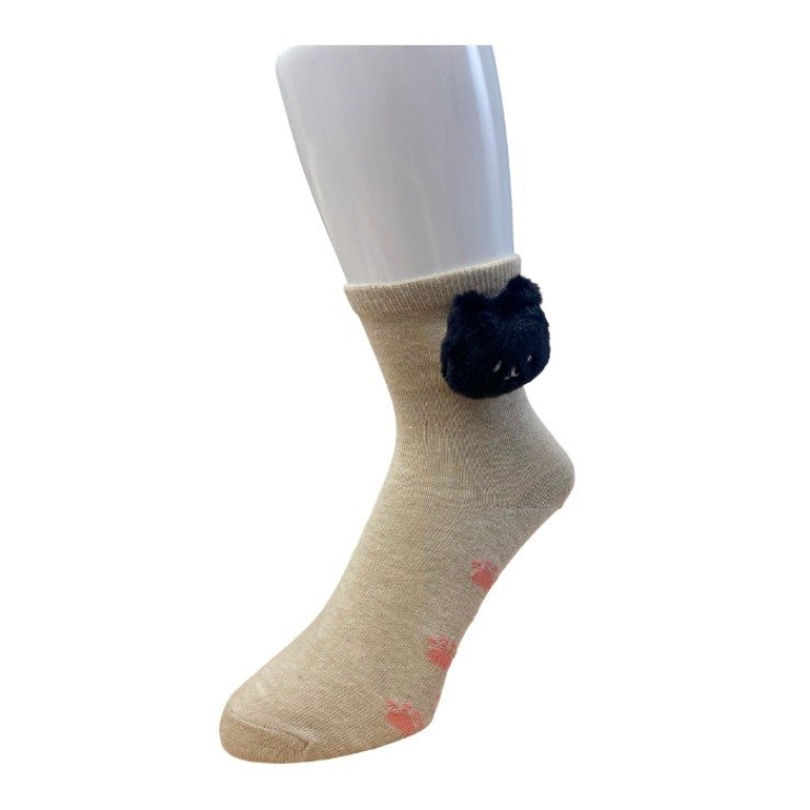 出所：しまむらパーク レディース クルーソックス マスコット付（23-25cm・黒ねこ）