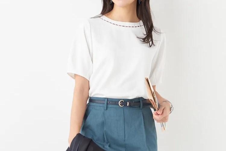 ORIHICA美ラクるブラウス 半袖 トリミング