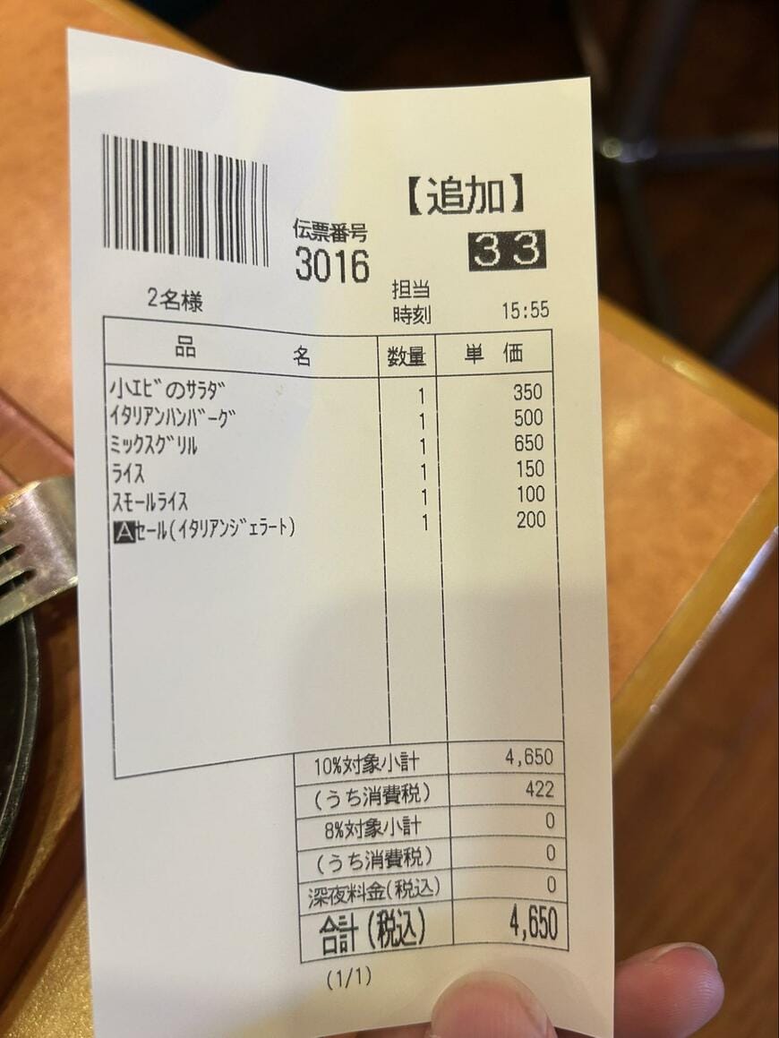 伝票に書かれた金額