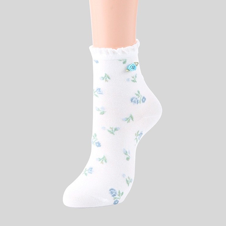 しまむら公式 レディース クルーソックス(青木美沙子)/バラ柄デザイン
